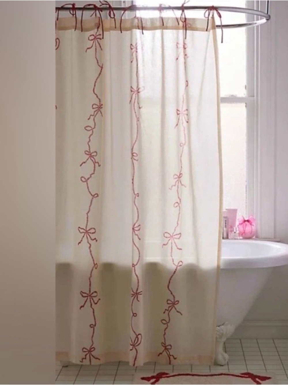 Urban Outfitters Lacey Bows Cotton Shower Curtain Pink Cream Coquette 72x72